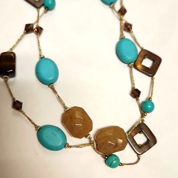 Premier promenade tiger Eye faux Turquoise stationary necklace - Picture 3 of 3